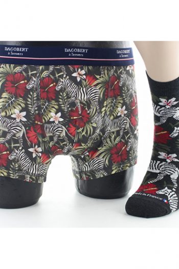 Pack Boxer Chaussettes Zèbre en coton bio. De la marque Dagobert à l'envers. Fabrication exclusivement française près de Lille et en Bourgogne.