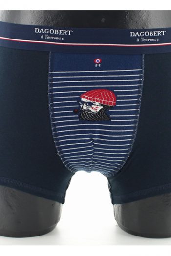 Boxer Coton Corsaire Marine. De la marque Dagobert à l'envers. Modèle réversible et assorti aux chaussettes. Fabrication française.