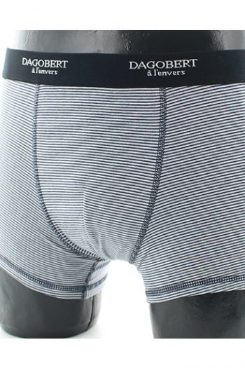 Boxer croisière rayé gris et blanc. En coton d'Egypte. De la marque Dagobert à l'envers.