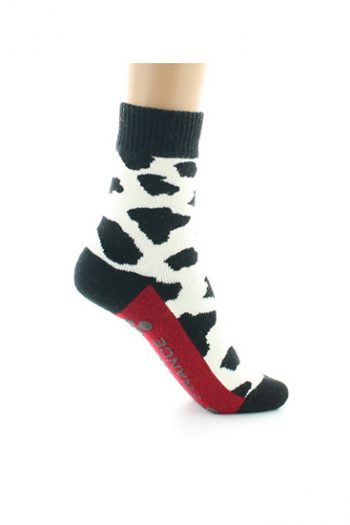 Chaussettes antidérapantes Berthe Aux Grands Pieds. Tricoté en laine et coton. Motif La Vache. Une fabrication exclusivement française.