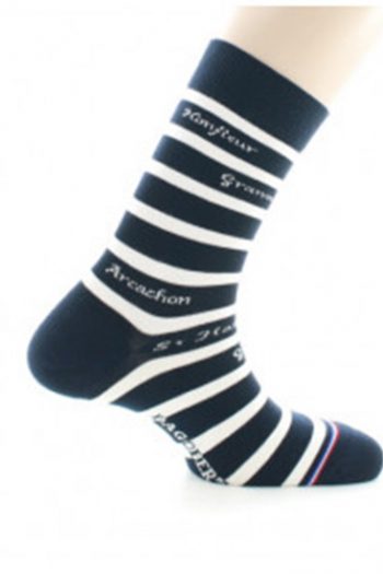 Chaussettes Côte Ouest style marinière en coton d'Égypte de la marque Dagobert à l'envers. Fabrication exclusivement française.