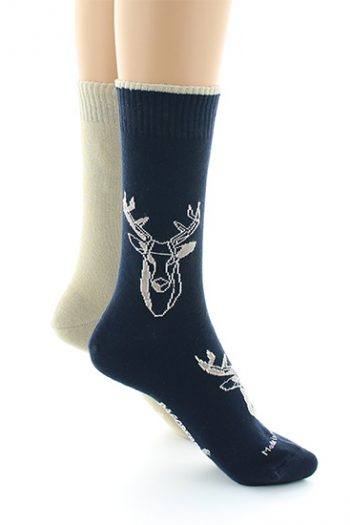 Chaussettes doubles réversibles cerf, en coton d'Egypte. De la marque Dagobert à l'envers. Une fabrication 100% française .