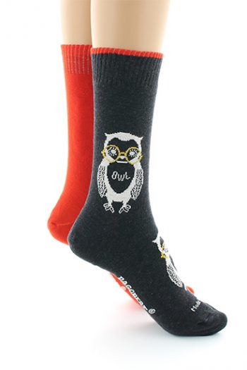 Chaussettes doubles réversibles Hibou, en coton d'Egypte. De la marque Dagobert à l'envers. Une fabrication 100% française.