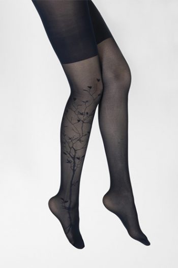 Collants 40d Arbre dentelle marine, en mailles dévorées ton sur ton. De la marque Berthe aux grands pieds. Fabrication Française .