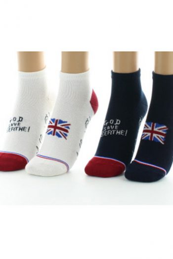 Pack de deux paires de chaussettes courte marines et blanches, en coton. De la marque Berthe Aux Grands Pieds. Fabrication 100% française