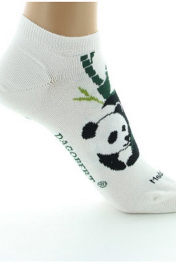 Socquettes panda en coton d'Egypte de la marque Dagobert à l'envers. Disponible en écru et en vert kaki. Fabrication française.