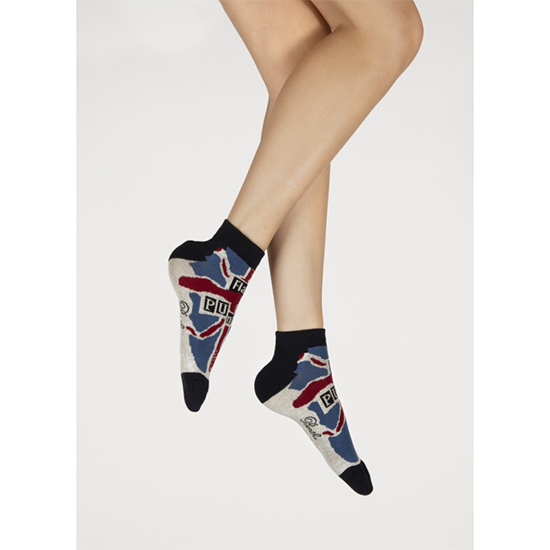 Socquettes de sport homme en coton bouclette, motifs flag punk. De la marque Berthe aux grands pieds .Fabrication française.