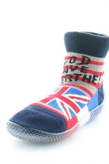 Chaussons chaussettes God Save Berthe aux motifs de drapeau anglais. De la marque Berthe aux Grands Pieds. Fabrication française.