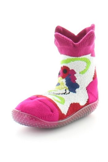 Chaussons chaussettes Vive le printemps. Chaussettes en coton et semelle en élastomère de la marque Berthe aux Grands Pieds. Made in France.