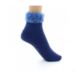 Chaussons Antidérapants Bouclette Laine - Bleu, 27/29