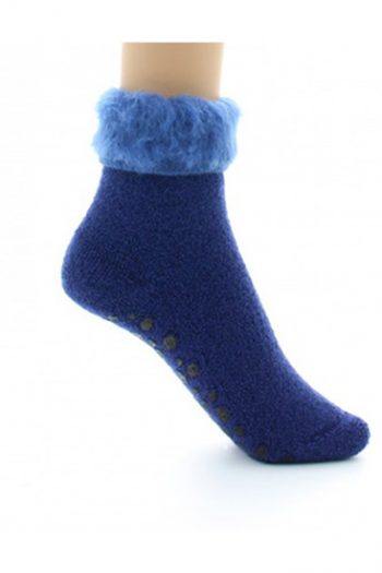 Chaussons Antidérapants Bouclette Laine - Bleu, 27/29