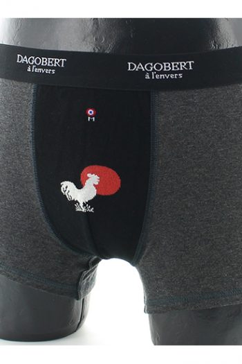 Boxer Coton Coq Gris de chez dagobert à l'envers. Premier boxer réversible au monde et assorti aux chaussettes! Fabriqué exclusivement en France.