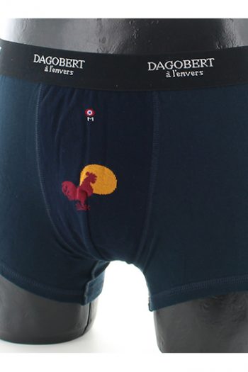 Boxer Coton Coq Marine en coton d'Egypte. Boxer réversible assortis aux chaussettes. De la marque Dagobert à l'envers. Fabrication française.