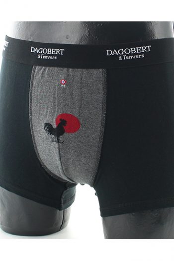 Boxer Coton Coq Noir et gris. Boxer réversible uni et aux chaussettes assorties. De La Marque Dagobert à l'envers. Une fabrication exclusivement française !
