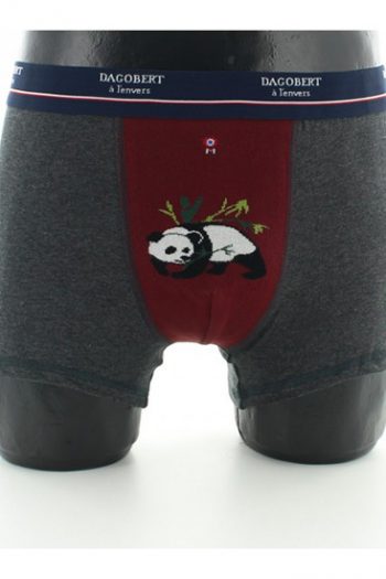 Boxer Coton Panda Rouille. Modèle réversible et assorti aux chaussettes. De la marque Dagobert à l'envers. Fabrication exclusivement Française.