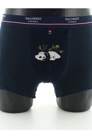 Boxer coton panda marine de la marque Dagobert à l'envers. Modèle réversible assorti aux chaussettes. Fabrication exclusivement Française.