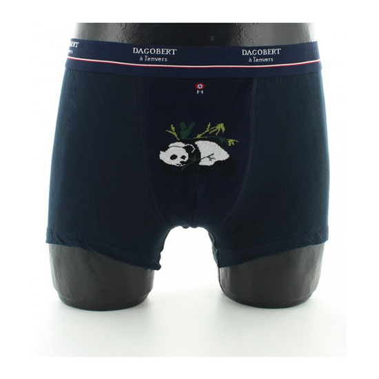 Boxer coton panda marine de la marque Dagobert à l'envers. Modèle réversible assorti aux chaussettes. Fabrication exclusivement Française.