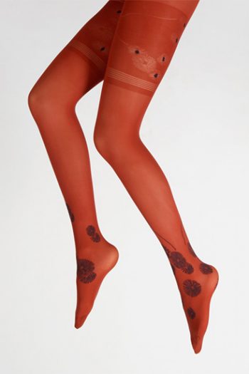 Collants Feu d'Artifice Marine fond Rouge, de la marque Berthe Aux Grands Pieds. Modèle en 40 deniers. Fabrication 100% française