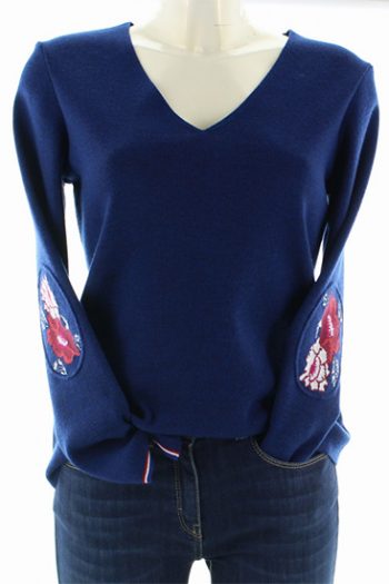 Pull marin fleurs Kyoto en pur laine mérinos, en collaboration avec Royal Mer et Berthe Aux Grands Pieds. Une fabrication 100% française