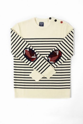 Pull marin Femme Rayé Carpe. En pur laine mérinos. Une collaboration entre Royal Mer et Berthe Aux Grands Pieds. Fabrication 100% française.