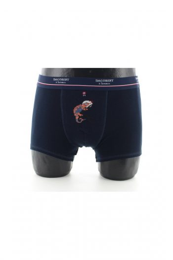 Boxer Caméléon marine en coton d'Egypte pour homme. De la marque Dagobert à l'envers. Boxer réversible. Fabrication française.