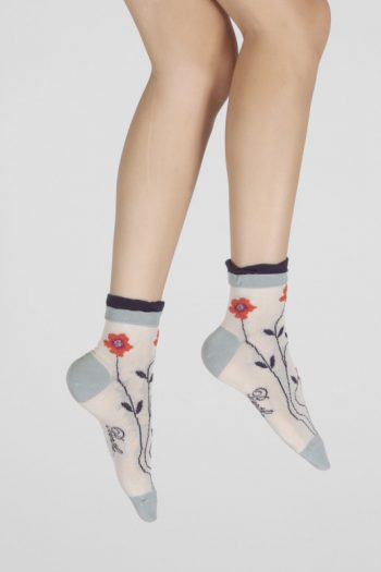 chaussettes femmes à motifs fleurs oranges coton fil d'écosse made in france Berthe