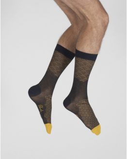 Chaussettes Homme Vagues et Baleine, tricotées en coton fil d'Écosse majoritaire. De la marque Berthe aux grands pieds. Fabrication Française.