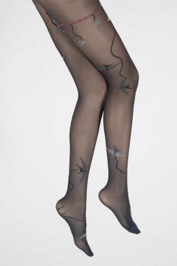 Collants 30D Marine Hirondelles Grises. Collants semi-transparents. De la marque Berthe aux grands pieds. Fabrication française!