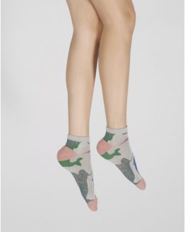 Socquettes femme de sport Hirondelles, motifs pastels. De la marque Berthe aux Grands Pieds. Fabrication exclusivement française