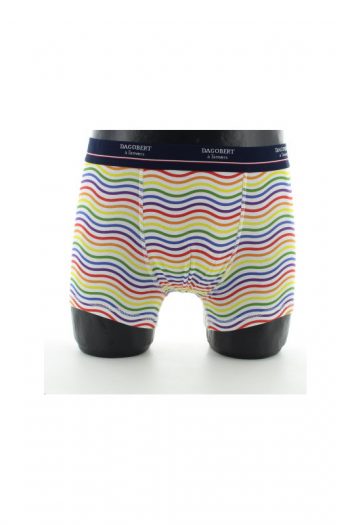 Boxer vagues multicolores sur un fond blanc en coton. De la marque Dagobert à l'envers. Une fabrication exclusivement française.