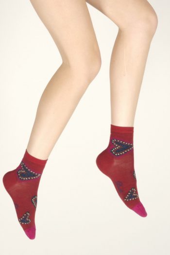 Chaussettes Courtes Cœur Rouge de la marque Berthe Aux Grands Pieds. Modèle en laine et coton. Fabrication exclusivement française.