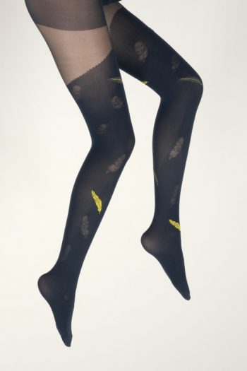 Collants Plumes Jaunes Fond Marine