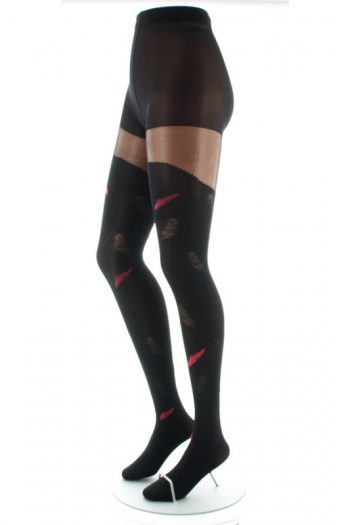 Collants Plumes Rouges Fond Noir