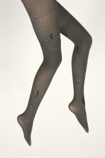 Collants Vagues Kakis Poissons Noirs et marines, de la marque Berthe Aux Grands Pieds. Modèle en 40 deniers. Fabrication 100% française