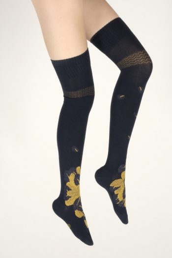 Jambières Feuilles d'Or, en coton. Coloris Marine et Or. De la marque Berthe Aux Grands Pieds. Une Fabrication 100% française