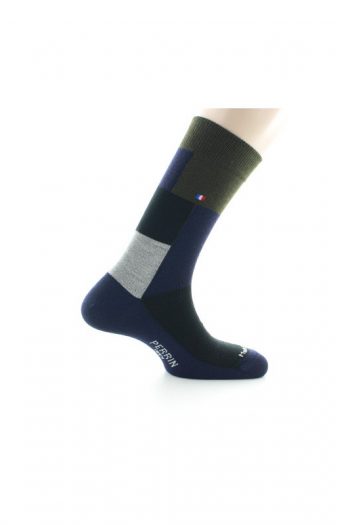 Chaussettes en laine peignée "Patchwork". De La Manufacture Perrin 1924. Existe en 2 coloris. Fabrication exclusivement française.