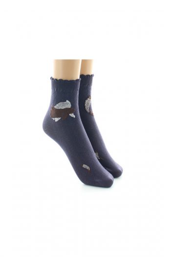 Mi-chaussettes 40D poissons Raisin. Maille dévorée. De la marque Berthe Aux Grands Pieds. Un produit fabriqué exclusivement en France .