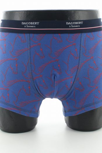 Boxer Cheval bleu et rouge. En coton. De la marque Dagobert à l'envers. Fabrication exclusivement française