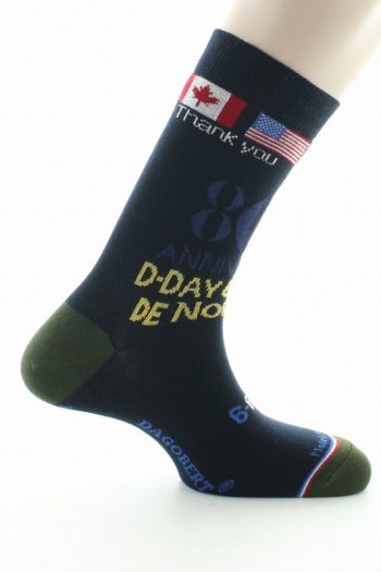 Chaussettes commémorative débarquement Normandie pour le 80ème anniversaire. De la marque Dagobert à l'envers. Fabrication exclusivement française.