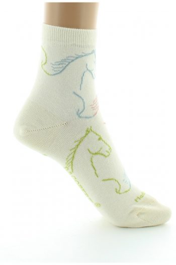 chaussettes courtes cheval blanches aux motifs pastels. En coton. De la marque Dagobert à l'envers. Fabrication Française