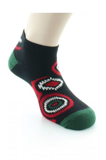 Socquettes de sport graphisme géométrique. Coloris noir, vert, rouge t blanc. Fabrication française, Berthe Aux Grands Pieds.