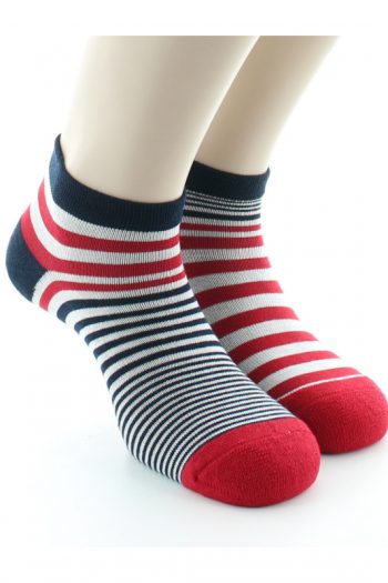 Socquettes de sport homme en coton bouclette, motifs rayures asymétriques. De la marque Berthe aux grands pieds .Fabrication française.