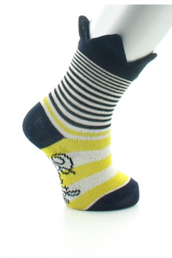Socquettes enfant rayures jaunes couronne marine en Fil d'Écosse. De la marque Berthe Aux Grands Pieds. Fabrication exclusivement française.