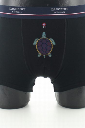 Boxer Tortue bleu marine. En coton. De la marque Dagobert à l'envers. Fabrication exclusivement française.