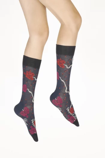 Chaussettes en coton fleurs style Art Déco. De la marque Berthe Aux Grands Pieds. Fabrication exclusivement française en Bourgogne