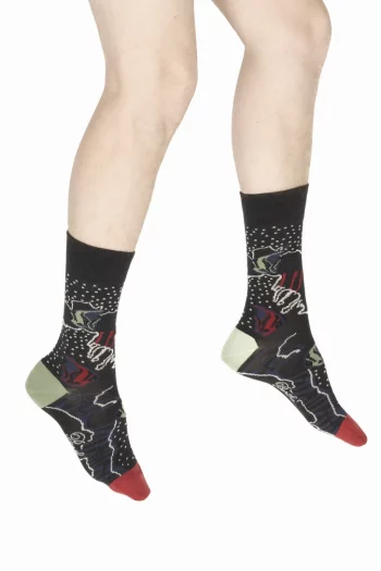 Chaussettes homme en laine Poissons de la marque Berthe Aux Grands Pieds. Tricotées en laine et coton. Fabrication exclusivement française.