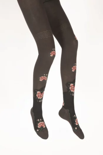 Collants en coton Fleurs, chauds et confortables, aux finitions mains. De la marque Berthe Aux Grands Pieds. Fabrication 100% française