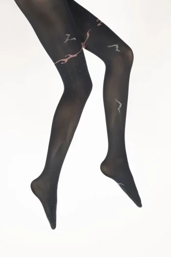 Collants 40D marine mouette grise. Modèle asymétrique. De la marque Berthe Aux Grands Pieds. Fabrication exclusivement française.