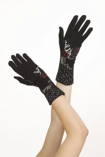 Gants en coton Poissons au motifs colorés sur un fond noir. De la marque Berthe Aux Grands Pieds. Fabrication exclusivement française.