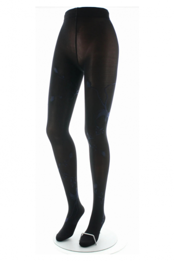 Collants 40D noir au motif d'un oiseau Lyre Marine. De la marque Berthe Aux Grands Pieds. Fabrication exclusivement française.